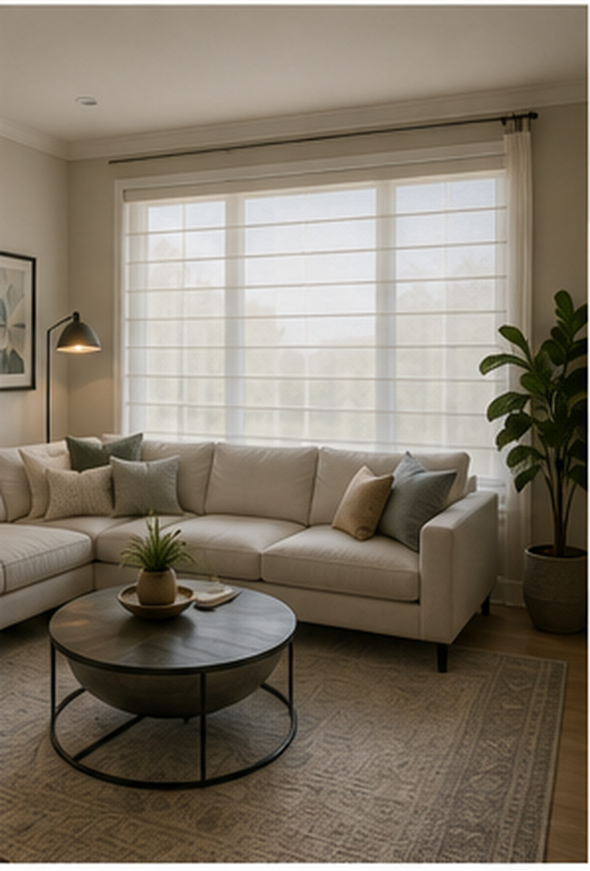 Sheer shades in a living room
